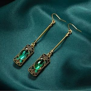 Vintage Style Green and Bronze Drop Earrings